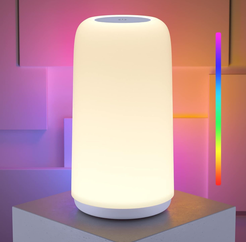 Touch bedside lamp with sleek look, three-level dimmable brightness, warm soft light, multi-color smart nightstand lamp, home gift for living room